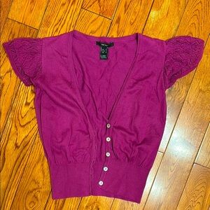 Mango Magenta Purple Short-sleeve Cardigan with ruffles